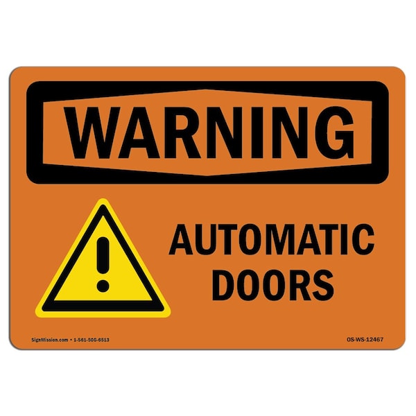 Safety Sign, OSHA WARNING, 7" Height, Aluminum, Automatic Doors, Landscape
